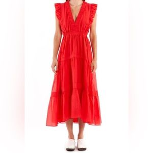 RED LA LINGE COTTON & SILK HIGH-LOW DRESS